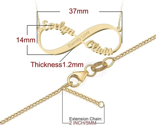 Vista 5 de Collar Personalizado de Nombre Infinito de Oro con Corazón Hermosa Flecha Ancla Brújula Montaña Constelación Colgante de Amor Eterno Joyería Mejores