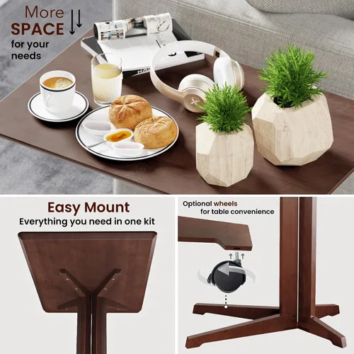 Vista 5 de Mesa de bambú en forma de C con ruedas - Escritorio multifuncional para sofá y laptop, bandeja decorativa para sala de estar y dormitorio, mesa