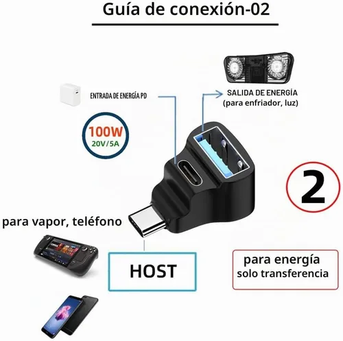 Vista 6 de 10Gbps USB3.0 tipo C macho a OTG dual tipo-A y tipo-C hembra divisor de alimentación y datos con ángulo compatible con Steam Deck portátil