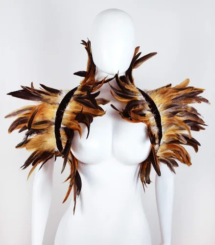 Vista 5 de L'VOW Gótico Real Natural Pluma Shrug Shrug Shrug Shoulder Wrap Cape Cuello Victoriano