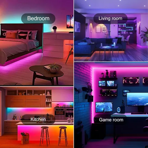 Vista 8 de Luces LED de 100 pies para dormitorio, con control remoto infrarrojo de 44 teclas y aplicación Bluetooth, tiras de luces LED inteligentes, tira