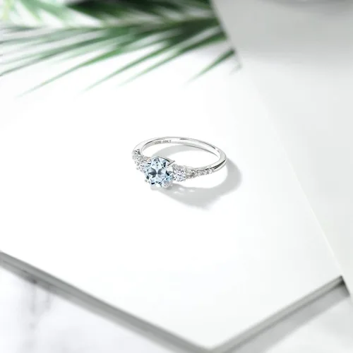 Vista 30 de Gem Stone King Anillo de compromiso de 3 piedras preciosas redondas de oro blanco de 10 quilates con piedra natal de 0.236 in con piedra natal