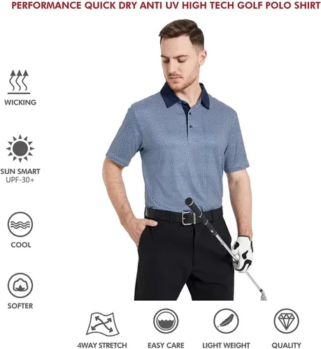 Vista 5 de Men's Golf Polo Shirts Short Sleeve Striped Performance Moisture Wicking Dry Fit Golf Shirts for Men