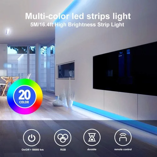Vista 9 de DAYBETTER - Tira de luces led de 16.4 pies, con control remoto y fuente de alimentación