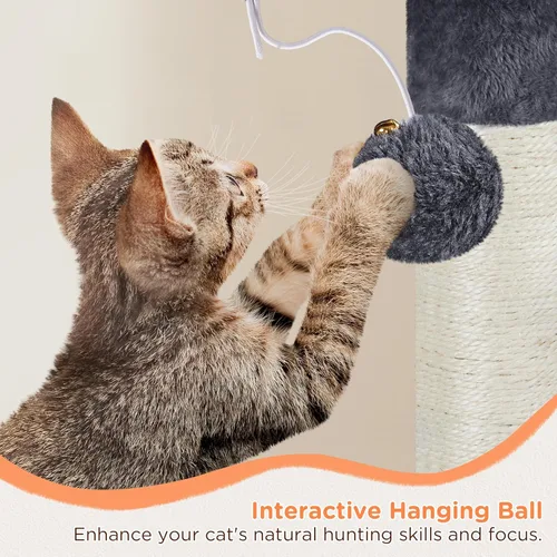Vista 5 de Yaheetech Torre de árbol para gatos de varios niveles de 57 pulgadas con plataforma extendida, percha acolchada, postes rascadores y bola — centro