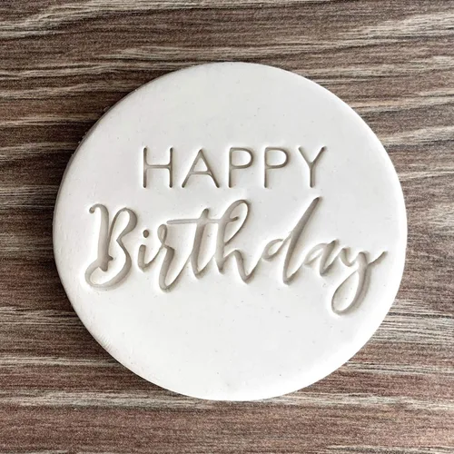 Vista 2 de Estampado de fondant de feliz cumpleaños o sello de galletas con asa