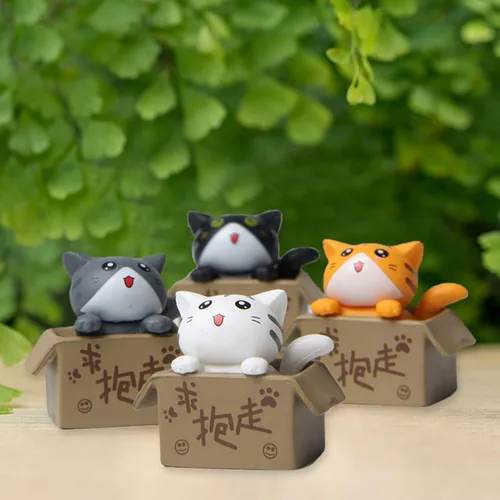 Vista 4 de Walbest Lindas figuras de gato para decoración de escritorio, gato en miniatura en caja de cartón, figuras de gato, caja coleccionable, figura