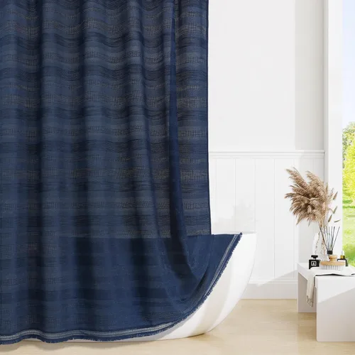 Vista 11 de Cortina de Ducha Pequeña para Cabina Estilo Boho Granja con Borla, Conjunto de Cortina de Ducha de Baño de Lino Bohemio Francés Rústico Elegante