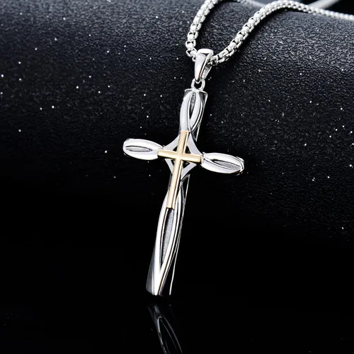 Vista 3 de Collar de cruz para hombres y mujeres, plata de ley 925 celta, crucifijo, clavogancho de pez, colgante de cruz con cadena de acero inoxidable