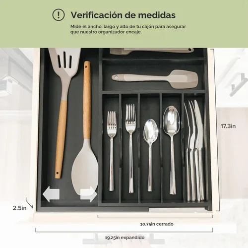 Vista 4 de KitchenEdge Organizador Premium de Cubiertos, Vajilla y Utensilios para Cajones de Cocina, Grado Comercial Apto para Alimentos, Expandible de 10.5 a