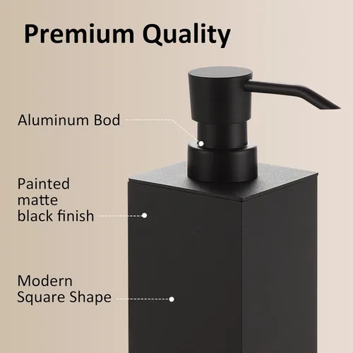 Vista 3 de BGL Black Soap Dispenser for Kitchen & Bathroom, Modern Square Liquid Hand Soap Pump, Rustproof Matte Black Lotion Dispenser with Non-Slip Bottom
