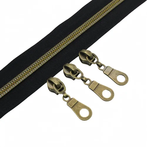Vista 26 de YaHoGa #5 Cremalleras metálicas de nailon color latón antiguo de The Yard Bulk Cinta beige de 10 yardas con 25 unidades de tiradores para costura
