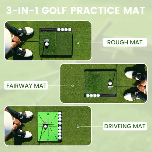 Vista 5 de NEWCARE Golf Hitting Mat with Curved Ball Tray, 3-in-1 Golf Practice Mat, Fairway Rough Putting Surfaces, Non-Slip Rubber Base, Portable Golf