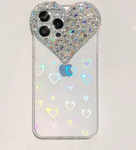 Vista 6 de Bonita funda para iPhone 11 con purpurina 3D para mujeres y niñas, bonita funda transparente con diamantes de imitación y diamantes de imitación