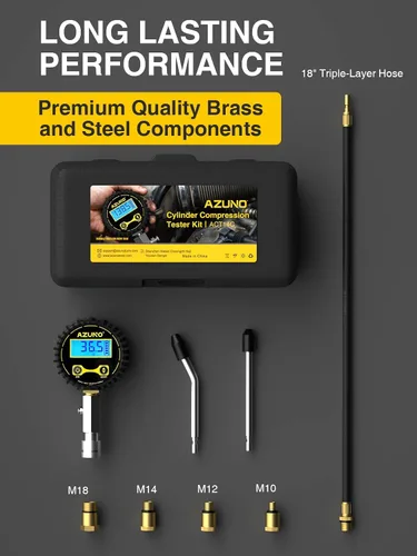 Vista 6 de AZUNO Probador de compresión automotriz, medidor de compresión digital de 200 PSI para cilindro de motor de gasolina, kit de probador de compresión