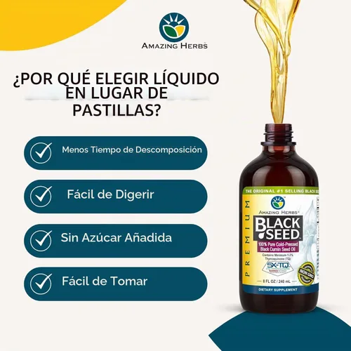 Vista 7 de Amazing Herbs Aceite de semilla negra de alta calidad, sin gluten, sin OMG, prensado en frío, Nigella sativa ayuda a la salud digestiva, apoyo