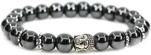 Vista 9 de Piedra preciosa natural con plata de ley 925 con cabeza de Buda de 0.315 in, cuentas redondas, pulsera elástica de 7 pulgadas Amatista