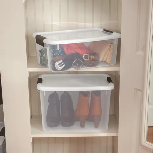 Vista 7 de Sterilite - Caja de almacenamiento de 18 cuartos de galón con tapa blanca y base transparente, paquete de 12 Heavy-Duty and Stackable Plastic