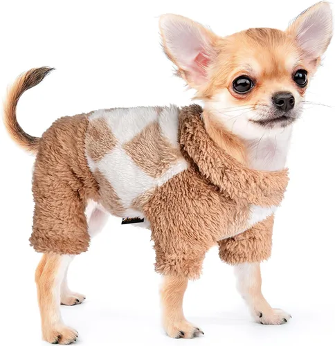 Vista 9 de Sebaoyu Pijamas de cuello redondo para perros pequeños, suéter de forro polar para perros, ropa de invierno linda y pequeña para cachorros Gris