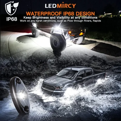 Vista 3 de LEDMIRCY Luces LED de roca, color blanco, 2 piezas para todoterreno, camiones, coches, barcos, ATV, SUV, RZR, impermeables, de alta potencia, luces