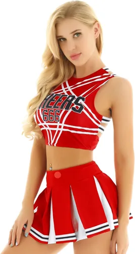 Vista 2 de Nikiikoo - Disfraz de animadora para mujer, con minifalda plisada, uniforme de animadora, ropa de baile
