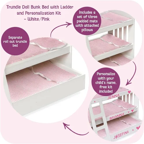 Vista 2 de Badger Basket Literas con cama corrediza muñecas con escalera (se ajusta American Girl Dolls). Fits dolls up to 22"; bunk bed with trundle
