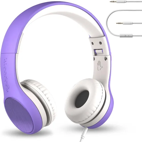 Vista 8 de LILGADGETS Conexión+ estilo prémium volumen limitado con SharePort - Audífonos con cable para niños
