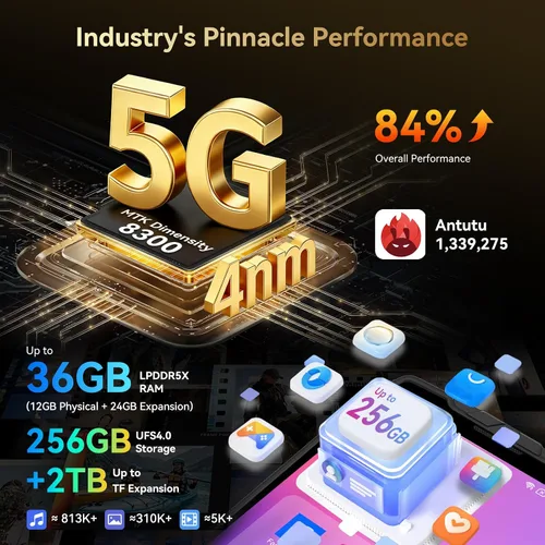 Vista 3 de Blackview XPLORE 2 Gemini AI 5G - Teléfono resistente con mensajes satelitales, 20000mAh/120W 36GB+256GB Dimensity 8300 Android 15, 6.73 pulgadas