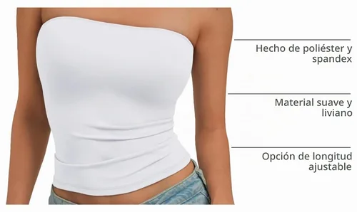 Vista 4 de Trendy Queen Top corto bandeau sin tirantes para mujer Blanco