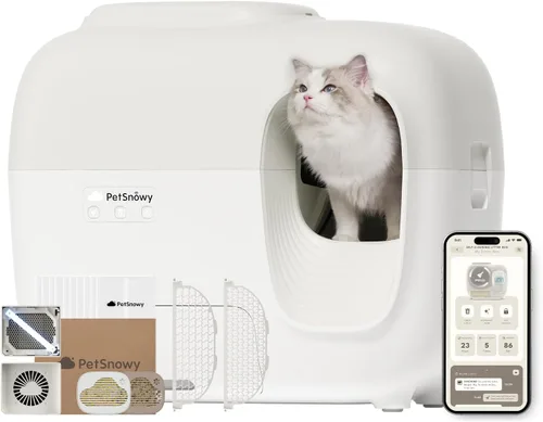 Vista 9 de PetSnowy - Arenero automático autolimpiante para gatos con control de olores sistema TiO2, caja de arena robotizada con empaquetado automático