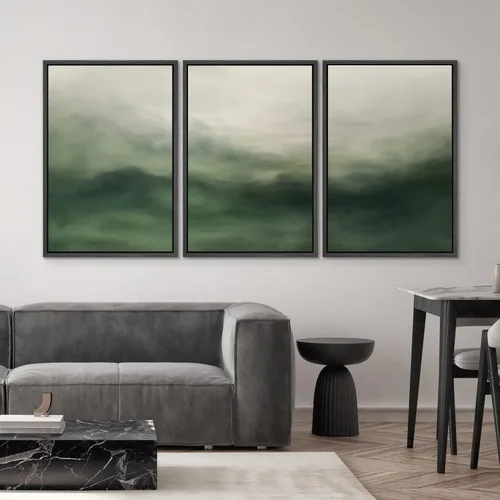 Vista 408 de SIGNWIN Lienzo enmarcado para pared, juego de arte neutro de bosque brumoso, ilustraciones en tono tierra, arte moderno, decorativo, bohemio