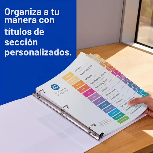 Vista 2 de Avery Divisores de enero a diciembre para carpetas de 3 anillos, 12 pestañas por juego, tabla de contenido personalizable, pestañas multicolor