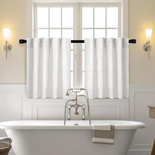 Vista 2 de MIULEE - Cortinas semitraslúcidas suaves y gruesas con textura de lino para cocina y ventana de baño, con trabilla trasera y bolsillo para Blanco