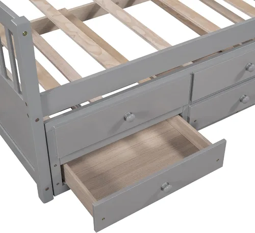 Vista 7 de SOFTSEA Marco de sofá cama nido de madera con cajones, cama de día individual, sofá cama para sala de estar, dormitorio, gris