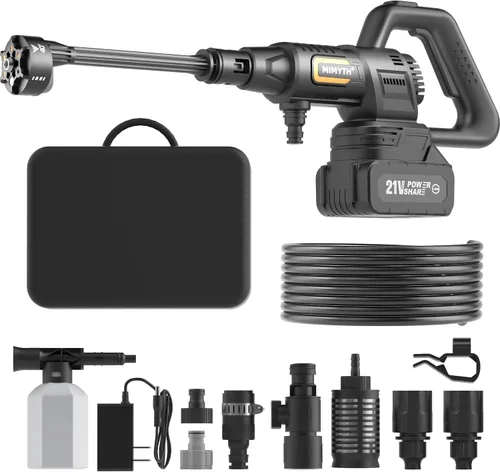 Vista 10 de Lavadora a presión inalámbrica alimentada por batería; lavadora eléctrica inalámbrica de 1200 PSI con motor sin escobillas, batería de 4.0 Ah