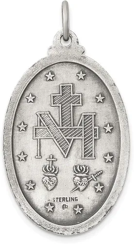 Vista 4 de Colgante de plata de ley 925 con medalla milagrosa antigua (L- 1.417in, W- 0.787in) joyería fina para mujer, Metal