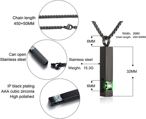 Vista 68 de YOUFENG collar con urna para cenizas, cubos de piedras natales, urna para cenizas humanas, collar de urna de cremación, relicario, recuerdo