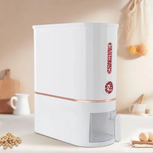 Vista 2 de Dispensador de arroz, contenedor de arroz de 22.0 lbs/22 libras, dispensador de cereales con tapa y taza medidora, organizador de almacenamiento