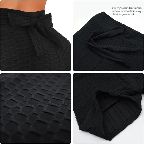 Vista 3 de Pantalones cortos de yoga para mujer, cintura alta, brasileños, texturizados, fruncidos, anticelulíticos, pantalones cortos para levantar los glúteos
