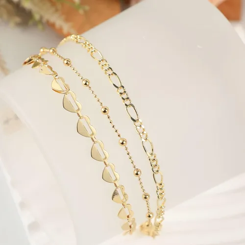 Vista 5 de ASCOMY Pulsera para mujer chapada en oro de 14 quilates para mujeres y niñas, delicada caja de satélite, pulsera de espiga de bola de espiga