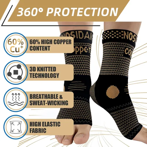 Vista 4 de Tobillera de cobre para mujeres y hombres, manga de compresión de tobillo de 20-30 mmHg con soporte de arco para alivio de la fascitis plantar