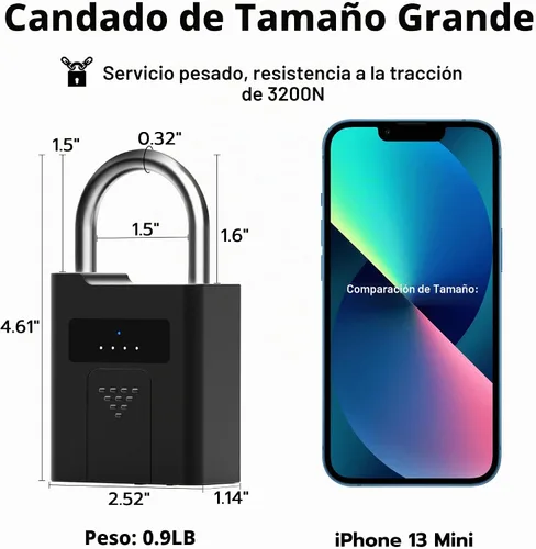 Vista 2 de eLinkSmart Candado de huellas dactilares con llave de respaldo, candado electrónico digital inteligente biométrico resistente a la intemperie