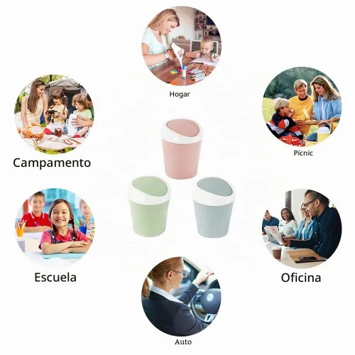 Vista 7 de SITAKE 2 cubos de basura de plástico con 120 bolsas de basura, pequeño cubo de basura de escritorio con tapa abatible para el hogar, oficina Azul