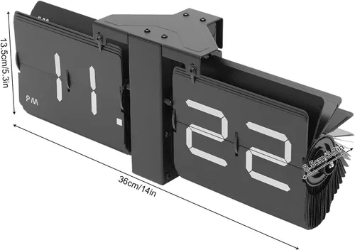 Vista 2 de Reloj abatible de pared y mesa, pantalla digital que funciona con pilas, reloj con mecanismo de giro para salas de estar, dormitorios, 14 x 3.3 x