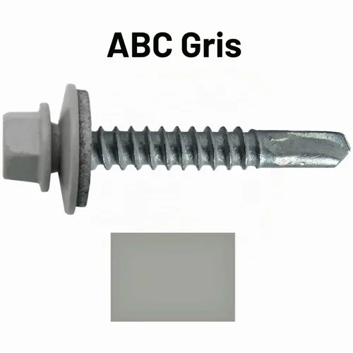 Vista 2 de 12 tornillos para techos de metal ABC gris tipo 3 de 1-1/2 pulgadas, punta de taladro de cabeza hexagonal, arandela EPDM de 9/16 pulgadas. 1 bolsa