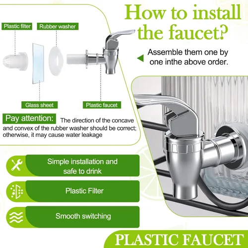 Vista 3 de FillTouch Paquete de 2 dispensadores de bebidas de vidrio de 2 galones, dispensador de bebidas de vidrio con soporte y filtro a prueba de fugas