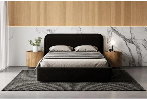 Vista 5 de Chloe - Cama de plataforma tapizada No requiere somier (borde negro, marco de cama queen)