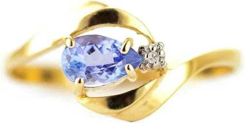 Vista 4 de Galaxy Gold GG Anillo de oro amarillo macizo de 14k con diamante natural y tanzanita en forma de pera