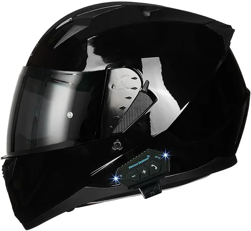 Vista 14 de Casco de motocicleta Bluetooth antivaho, doble visera, abatible, casco de moto de cara completa, aprobado por DOT, altavoz dual integrado