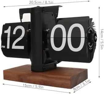 Vista 6 de Reloj abatible, retro vintage digital abatible, funciona con pilas, giro automático, estante de escritorio mecánico para sala de estar, oficina